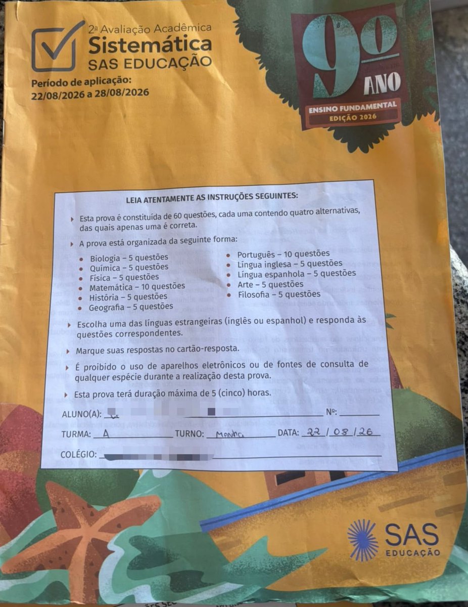 simuladossas25's tweet photo. Vendo prova sistemática sas do 9 ano!! https://t.co/OJSTQyVuae