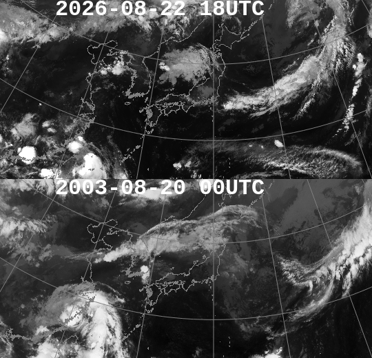 todayswxmap's tweet photo. 18UTC実況の類似天気図と赤外画像= #天気 https://t.co/aYzKROb7jU