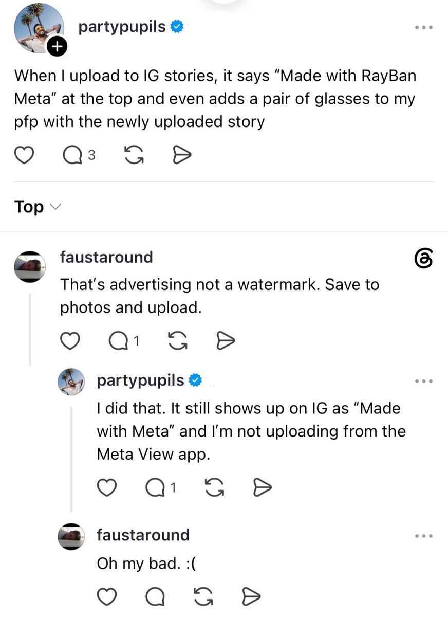 idwhojo's tweet photo. insta doesn’t even label jennie’s promo posts as meta glasses content so why are we supposed to take this seriously 😭 people have reported the same glitch and jk wasn’t even wearing them! ray ban meta glasses have a logo on the front and cameras on the sides his have neither https://t.co/dYGEl26Osa