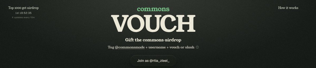 rtia_zieei_'s tweet photo. GM, just found this insane airdrop 🚀 @commonsmade

You earn by vouching for others, not yourself. Top 1000 wins big.

Register: https://t.co/0BCdcTMwm8 → Connect X + GitHub

Drop this in replies:

hey @commonsmade vouch @rtia_zieei_

Only 3 days left. Let's go! ⏰ https://t.co/V56obeIRC7