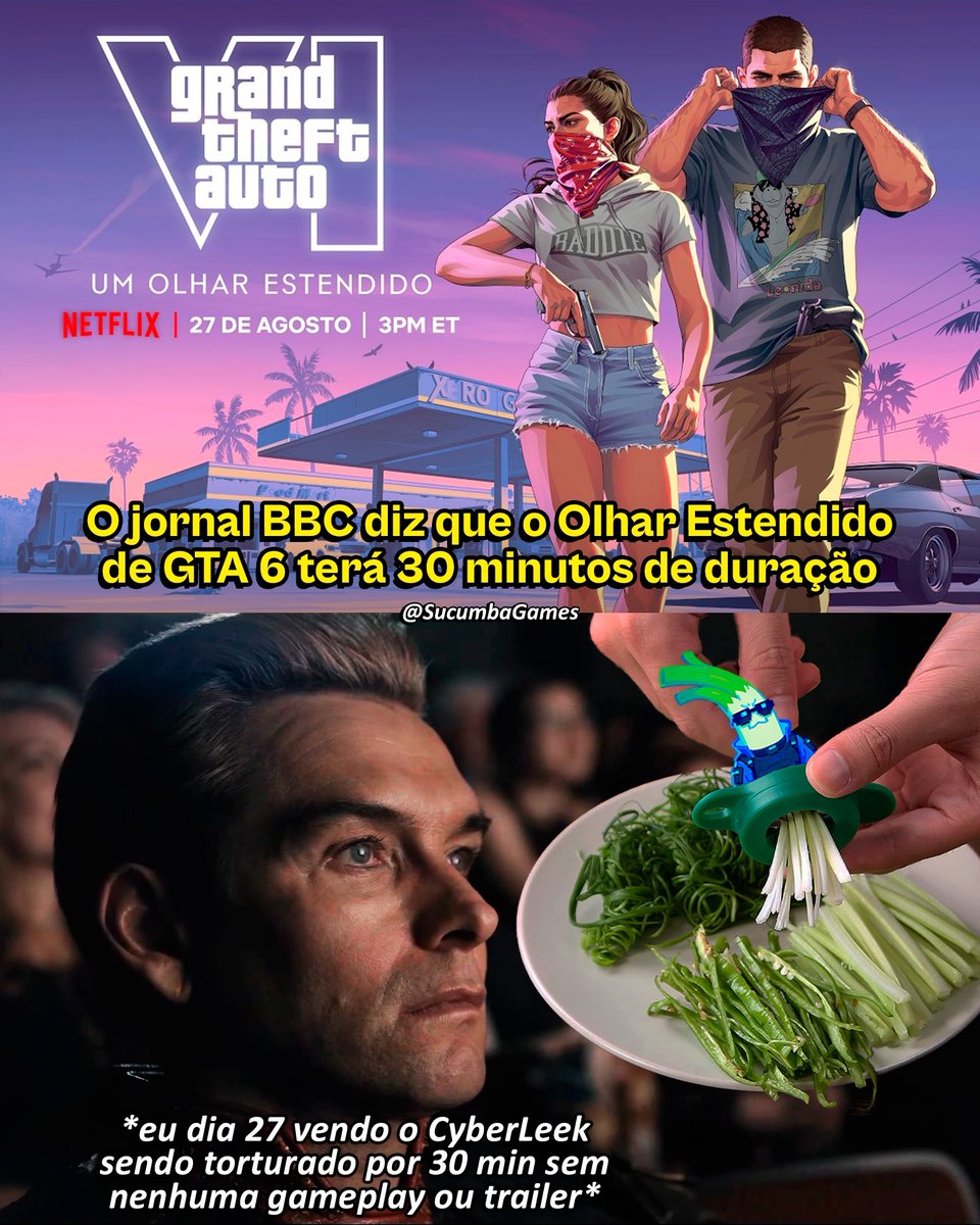 SucumbaGames's tweet photo. Segundo o jornal BBC, o Olhar Estendido de GTA 6 na Netflix dia 27 de agosto terá 30 minutos de duração. https://t.co/Hn2W1ZubB6