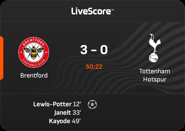 NosonArs's tweet photo. Brentford 3-0 Tottenham Hotspur 50 minutes play 
The same old Tottenham 
#Brentford #TottenhamHotspur #Epl #premierLeague #EnglishpremierLeague https://t.co/MLWU3ypJ3k