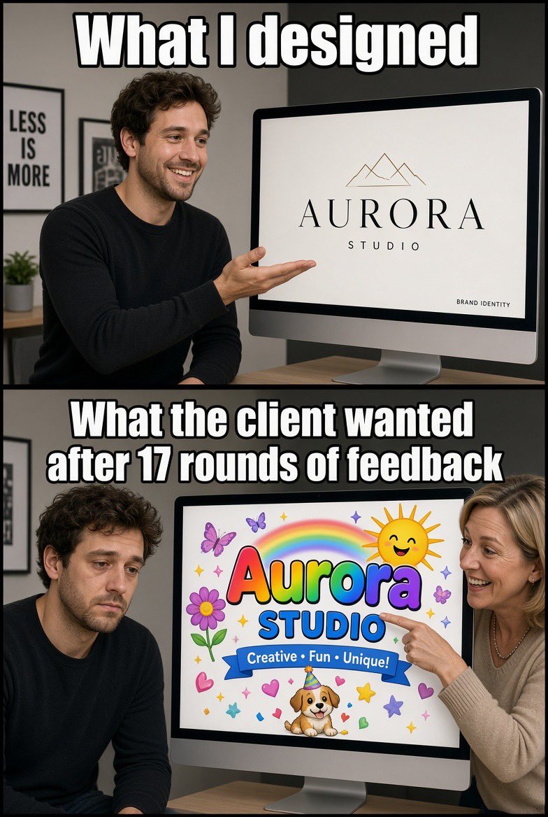 smartoons6's tweet photo. A very common problem that designers face 😩 https://t.co/EUOnr8abNX
