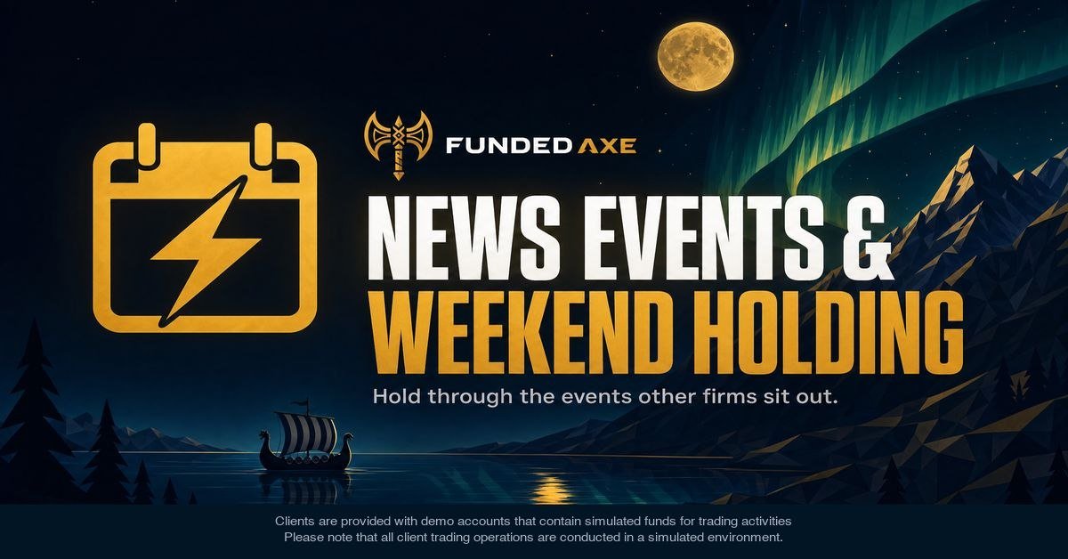 FundedAxe's tweet photo. Most prop firms lock you out during major events and weekends. 

We don't. Hold through the news, hold through the chaos. That's the Funded Axe difference. 🪓 https://t.co/rCAyXJxOmg