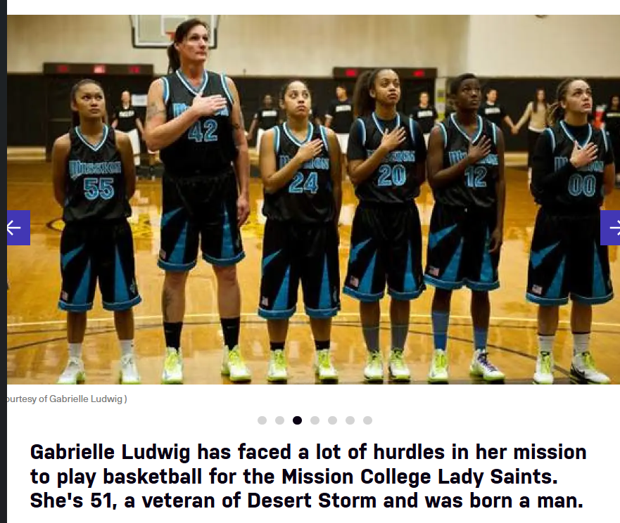 DebbieJ57643's tweet photo. @waltermasterson A perfect example of the absurdity of the discussion is  Gabrielle Ludwig, a grown man who "transitioned" and at 50 YEARS OLD was allowed to play college basketball against teen college girls, each of whom HE could bench press with ease. This is insanity on display. https://t.co/cW7V7FhDqc