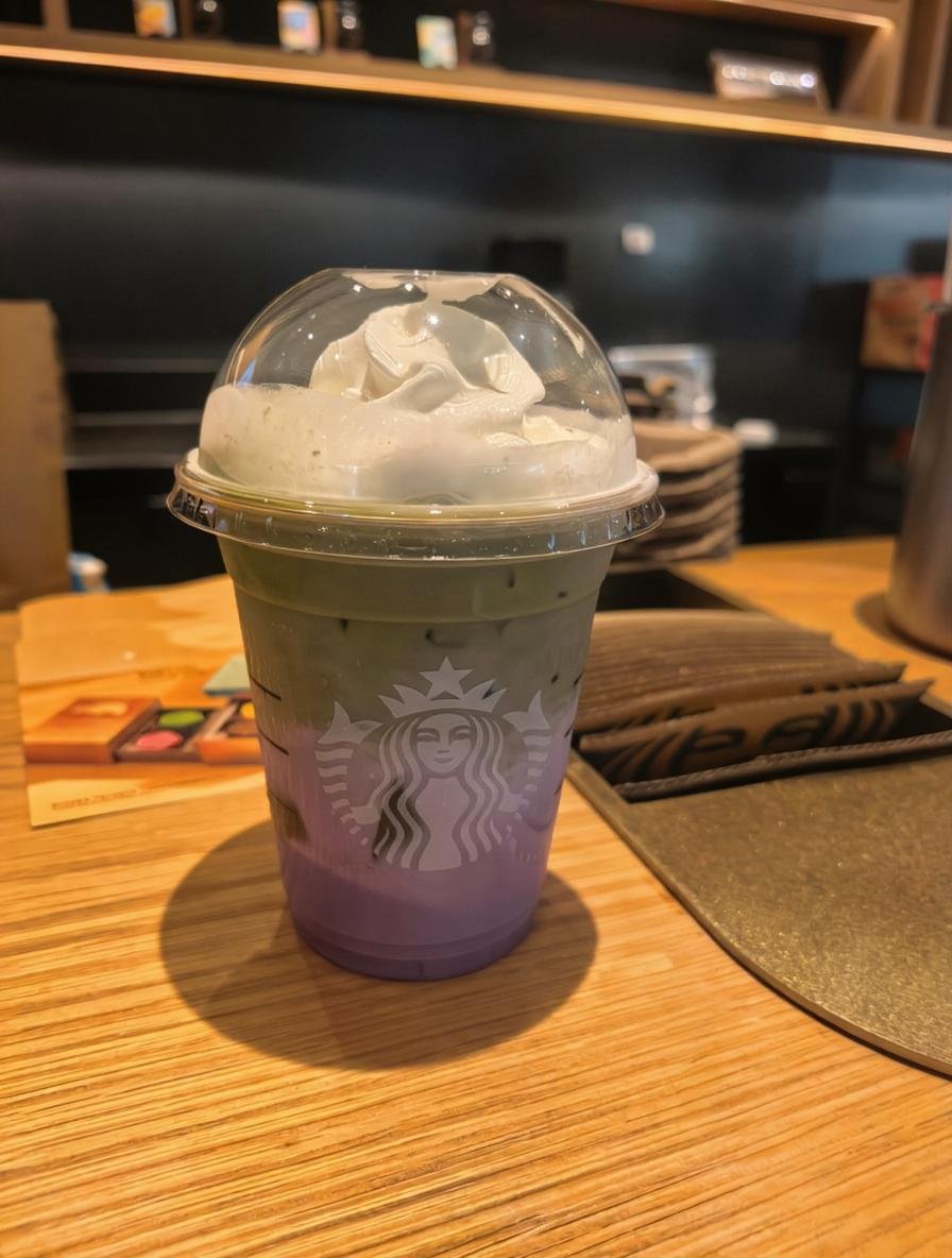 Mila1_vx's tweet photo. Starbucks Ube Matcha Latte Purple https://t.co/v3eUn88gKr