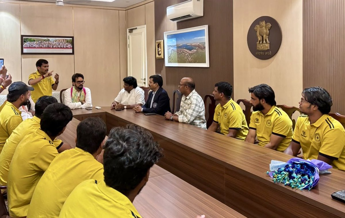 ianuragthakur's tweet photo. It was an absolute pleasure to meet the incredible players of Team India’s Mixed Disability Cricket Team and celebrate with them their terrific 118-run victory over England at Lord’s Cricket Ground.

I was particularly impressed by Captain Majid Magray’s explosive batting, scoring 63 runs off just 19 balls and recreating Sourav Ganguly’s iconic NatWest shirt-waving moment.

This was also a moment of reckoning and a flashback for me. I remember that, as BCCI President, we took bold steps to strengthen the Mixed Disability Cricket Team because we always believed in their sporting spirit, talent and high energy.

Many congratulations and best wishes to all the players for making the nation proud. More power to Team India!

@ICC @BCCI @Nandan_jha4 @imRaviKChauhan @official_idca
#DCCI #TeamIndia #DisabilityCricket