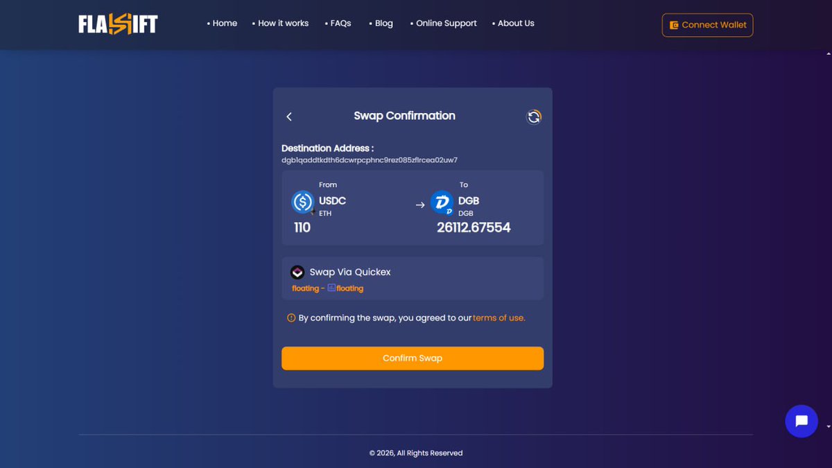 DigiByteCoin's tweet photo. $DGB is now available on @FlashiftApp.

Flashift is a swap aggregator. It does not run its own exchange or hold your funds. It queries multiple providers, shows you the available routes with the rate each one returns, and you choose. In the example below, USDC to DGB returned quotes from both Quickex and Changehero.

The flow: select your pair, pick a route, enter the DGB address you want to receive to, confirm, send payment, then watch the status move through confirming, exchanging, sending, finished.

Two things worth knowing before you try it.

The routes shown are floating rate. The figure you see at the start is an estimate based on the market at that moment, not a locked quote, so the final amount can differ slightly by the time your transaction confirms.

The refund address field is marked optional. Fill it in anyway. If a swap fails or your deposit falls outside the provider's limits, that is how the funds find their way back to you.

Flashift is a third party service, not built or operated by DigiByte. Run a small amount first.

If you test it, let us know how it went. The rate you got, how long it took, anything that was unclear. We will pass useful feedback to their team.