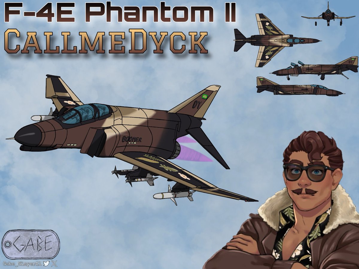 Gabe_SlayerA1's tweet photo. F-4E Phantom II "CallmeDyck."
This is part of a project of mine, in which I turn various Vtubers into jets. We continue with the Isekai'd boomer, @CallmeDyck!
Stay tuned for more Vtubers! I also accept requests!
#VtuberAirForce #VTAF https://t.co/rK268Xl78X