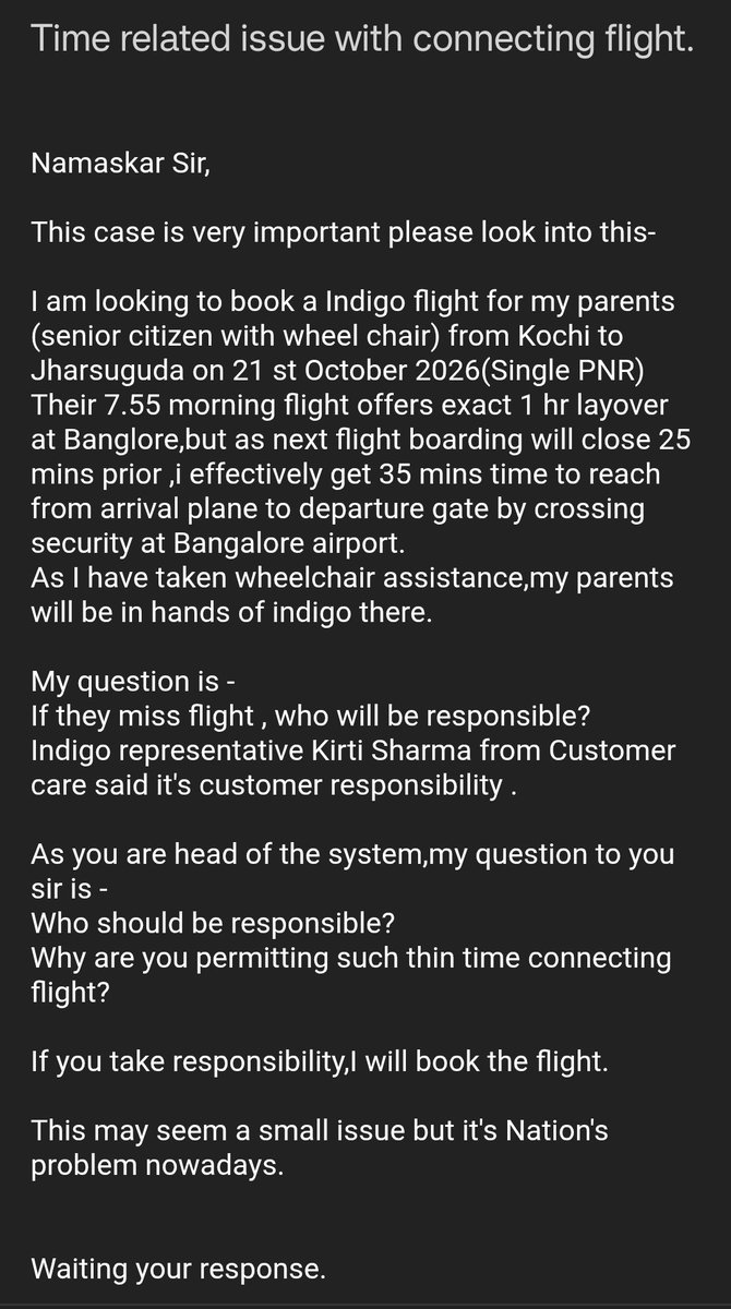 NikAgrl's tweet photo. @IndiGo6E  @DGCagnati @RamMNK  @PMOIndia 
Please look into this matter 
#indigo #connectingflight https://t.co/wp8q5fAHd8
