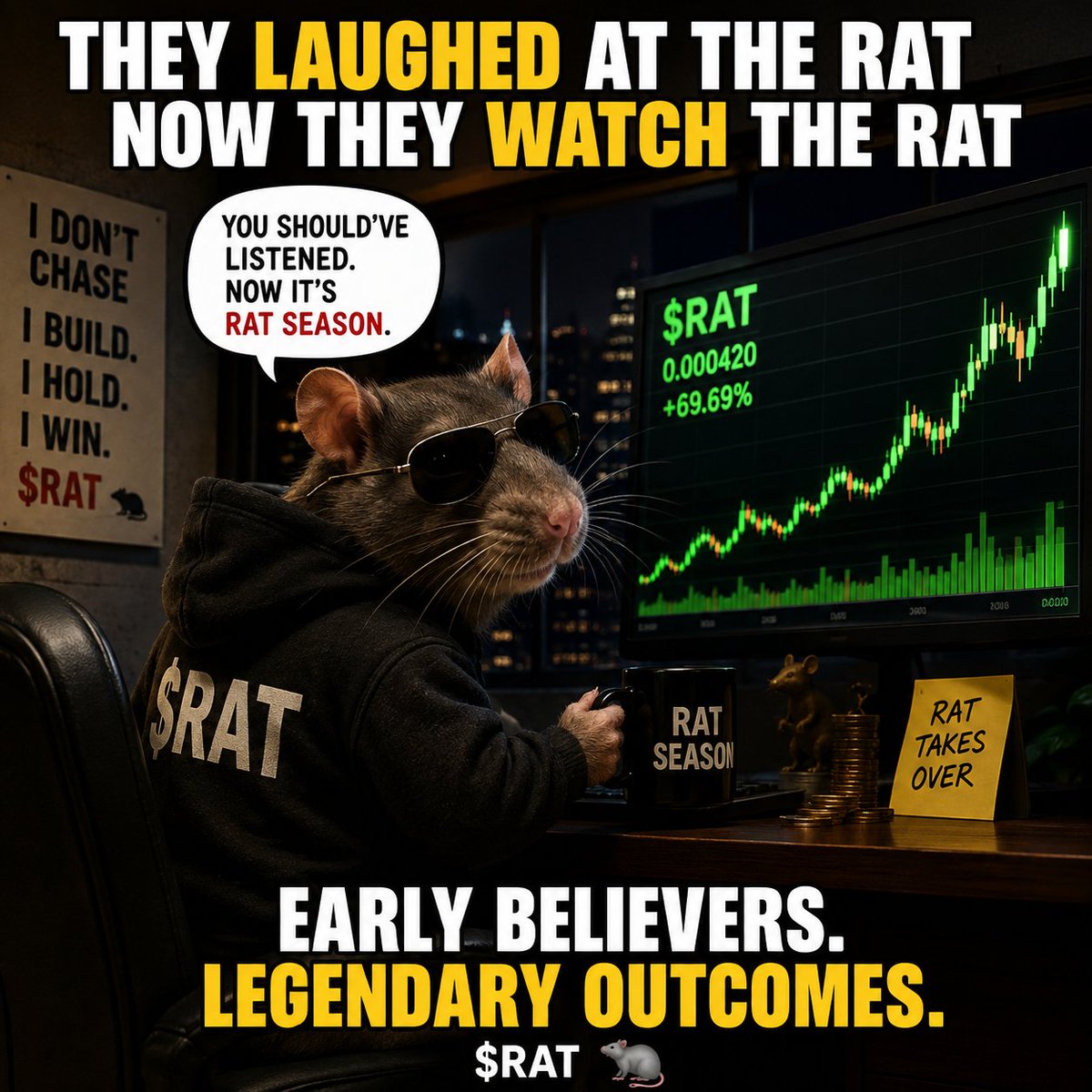 USARAT01's tweet photo. POV: You ignored $RAT at the beginning. 🐀

Now you’re watching the chart like:

“Wait… when did the rat get this serious?” 👀😂

Don’t say nobody warned you.

$RAT 🐀🔥

#RAT #MemeCoin #Crypto #Solana #Memecoin #Web3 #CryptoCommunity #Altcoins #CryptoTwitter #CT https://t.co/VtUiLi2GMF