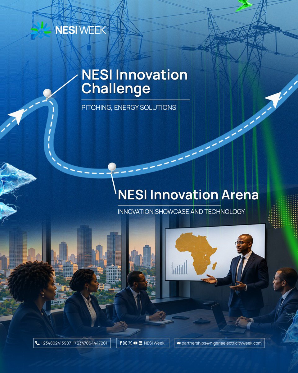 NESIWeek's tweet photo. One week. 10 experiences. One ecosystem. 

From policy and leadership to innovation, technology and what’s next, NESI Week 2026 brings Nigeria’s energy ecosystem together.

And this is only the beginning.

📍 Abuja | 15–22 Nov. 2026
🎟️ https://t.co/EuBb60a8HO

#nesiweek https://t.co/nS01DPcuYJ