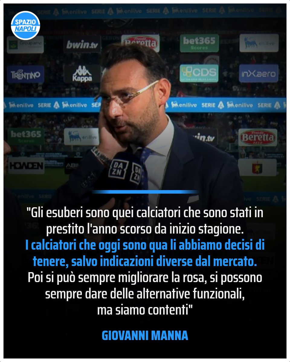 Spazio_Napoli's tweet photo. Giovanni Manna socchiude la porta al nuovo attaccante 🛑

Parole chiare del DS azzurro: "Penso che siamo abbastanza coperti" 🗣️

#SSCNapoli #Manna #CalciomercatoNapoli https://t.co/PKTeDXJ42s