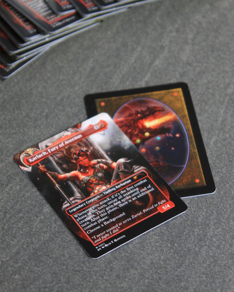 Ryan_T_Hancock's tweet photo. My painting of Karlach from earlier this year, plus the trading card I made!
.
#Karlach #BaldursGate3 #bg3 #Baldursgatefanart #fanart https://t.co/JwoRJZaPc9