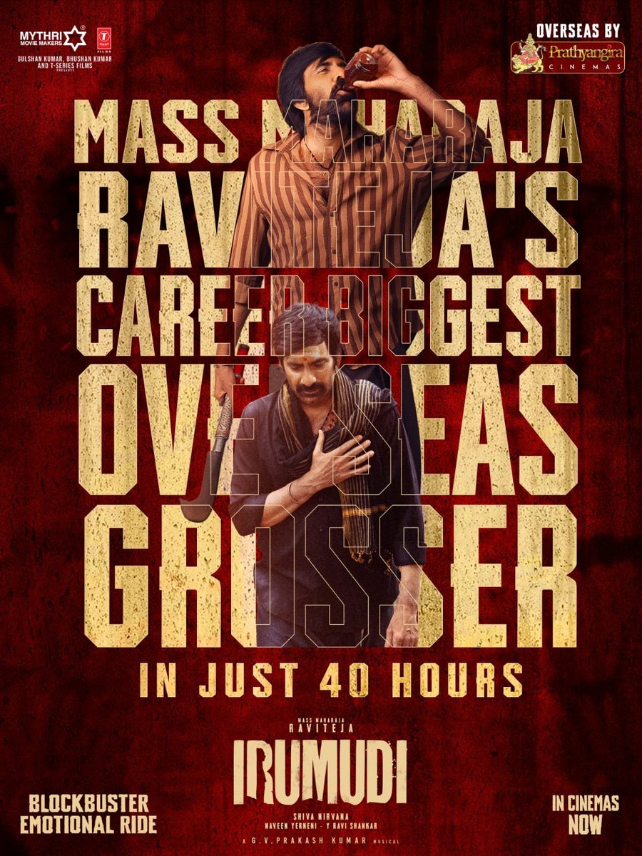 BShiva1431's tweet photo. THIS IS THE ‘MASS MAHA REDEMPTION’ WE WERE WAITING FOR ❤️‍🔥

#IRUMUDI - 𝗠𝗔𝗦𝗦 𝗠𝗔𝗛𝗔𝗥𝗔𝗝𝗔 𝗥𝗔𝗩𝗜 𝗧𝗘𝗝𝗔'𝗦 𝗖𝗔𝗥𝗘𝗘𝗥-𝗕𝗜𝗚𝗚𝗘𝗦𝗧 𝗢𝗩𝗘𝗥𝗦𝗘𝗔𝗦 𝗚𝗥𝗢𝗦𝗦𝗘𝗥 ❤️‍🔥

𝐀𝐍𝐃 𝐈𝐓 𝐓𝐎𝐎𝐊 𝐉𝐔𝐒𝐓 𝟒𝟎 𝐇𝐎𝐔𝐑𝐒 

@RaviTeja_offl Annayya ❤️ @ShivaNirvana #Nakshatra https://t.co/LhFUbF9BxA