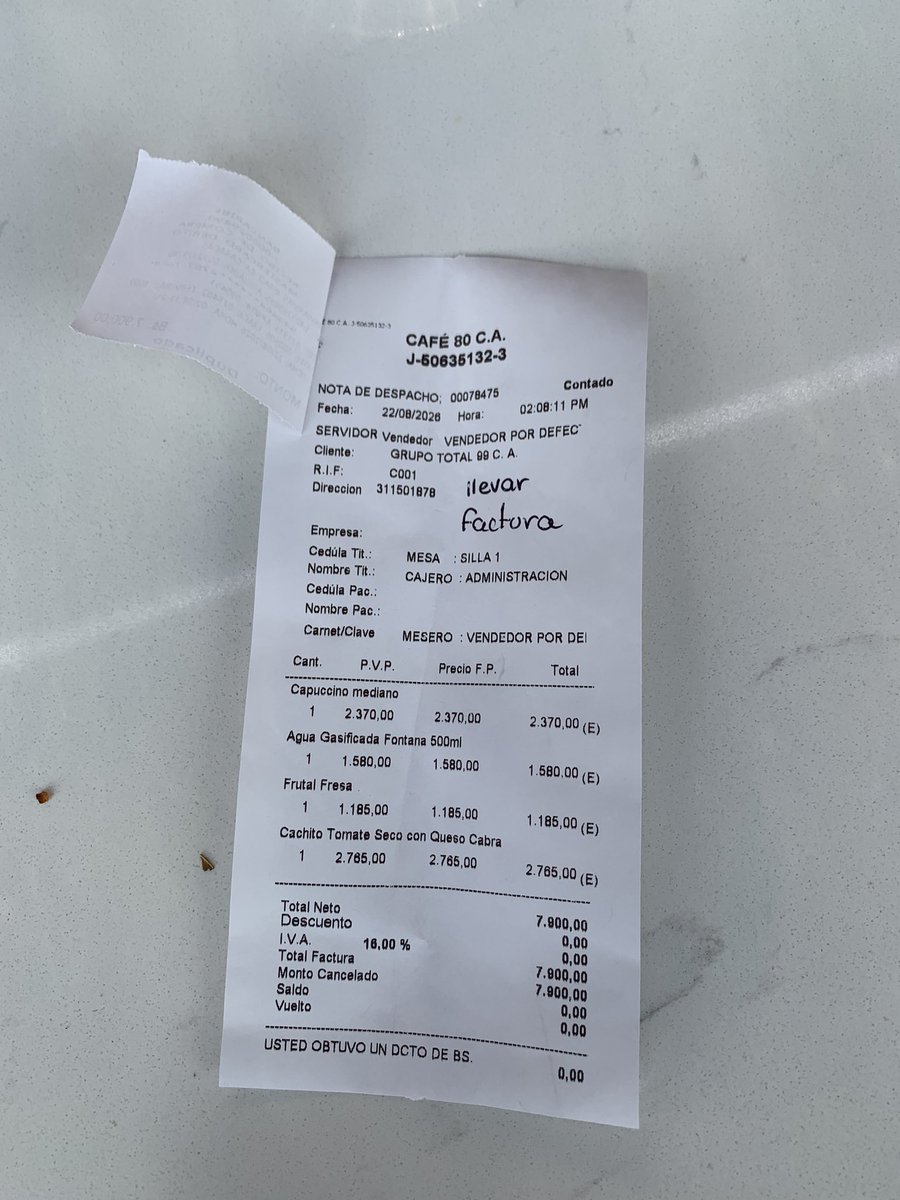 ServiTributos's tweet photo. Siempre he exigido la factura, por muy pequeña que sea la venta, lo hice en esta cafetería ubicada en el @MundoTotal de la Trinidad y me dieron 10 excusas para NO hacerlo.

En este tipo de locales es donde la MODA debe imponerse @SENIAT_Oficial @SENIAT_INTI @romanmanigliave https://t.co/yKtJPywtQO