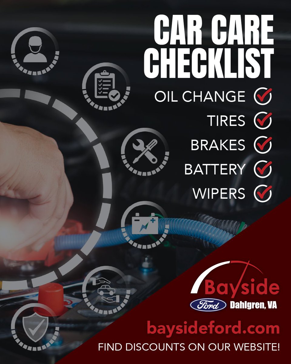 BaysideFord's tweet photo. Make sure you’re keeping up with the essentials. 🔧🚙

A few simple checks can help keep your Ford road-ready:
✅ Oil Change
✅ Tires
✅ Brakes
✅ Battery
✅ Wipers

📲 540-709-1280
📍 17020 Consumer Row, King George, VA
🖥️ https://t.co/zPW9KpaYRW https://t.co/ErEw0NMUOe