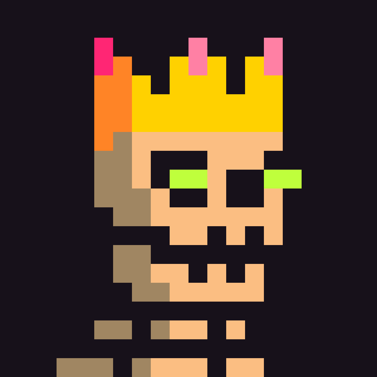 weretiny's tweet photo. GN @ord9882 #FormsArt
This Crowned Skelly as my PFP is pure heat.
The golden crown with those pink tips + the glowing green eyes hit different. https://t.co/ioWObin6Ss