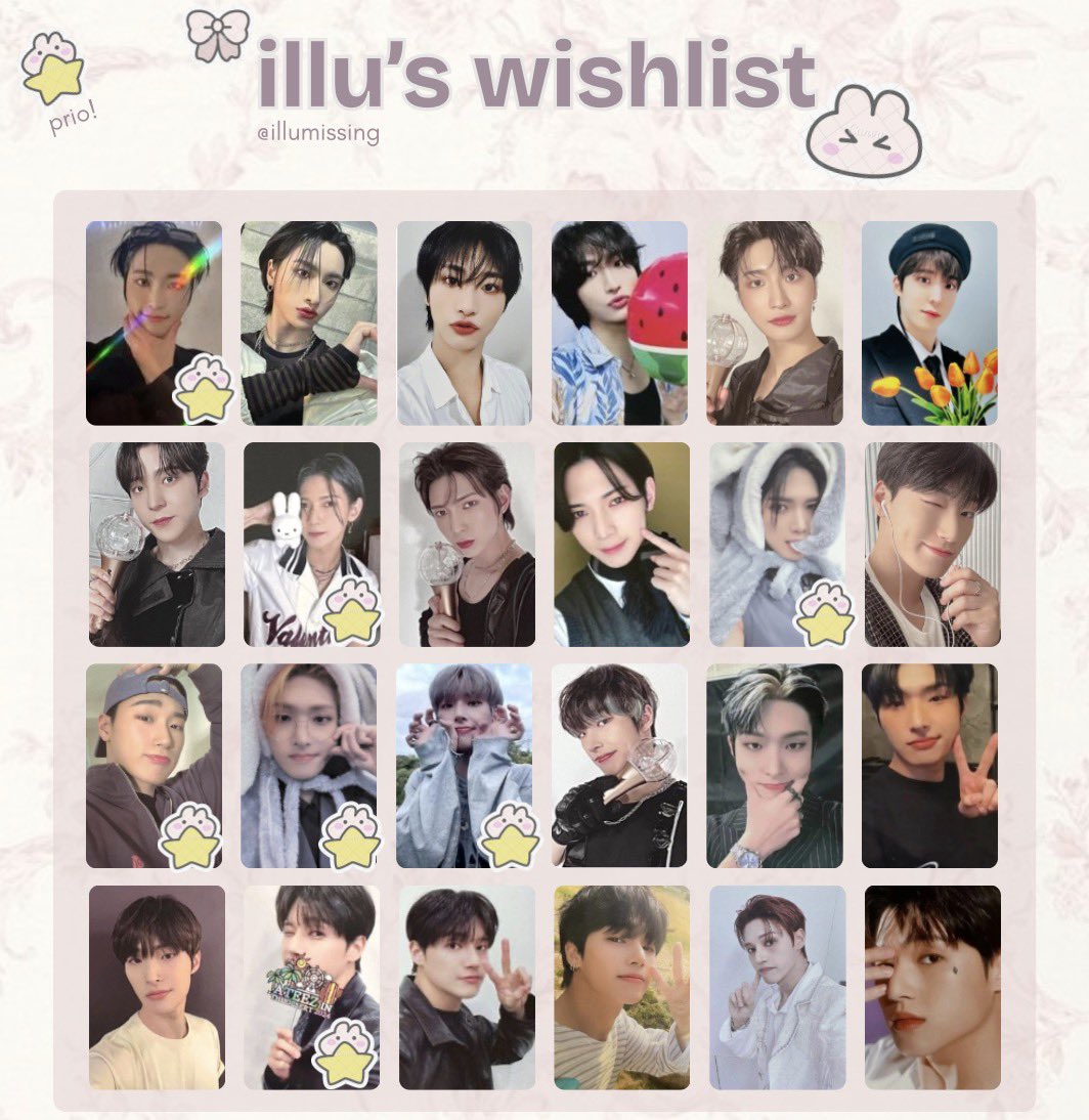 illumissing's tweet photo. troca / troco ateez hongjoong yunho san mingi

- troco por cards da minha wishlist
- aceito trocas 1:n 
- pago a diferença em dinheiro caso seu card seja mais caro :) 
- todos estão em mãos https://t.co/OavbxN7ldu