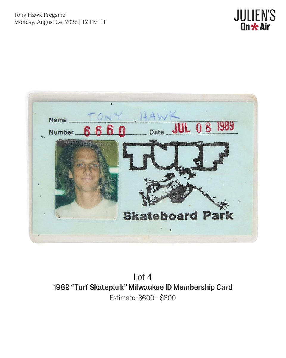 JuliensAuctions's tweet photo. On Air: Tony Hawk Pregame — Aug 24, 12 PM PT.

Join us for when Tony shares stories behind highlights from his collection.

Register and bid: https://t.co/XvW5jICM9J

#JuliensAuctions #TonyHawk https://t.co/nv1i6Zvx6K
