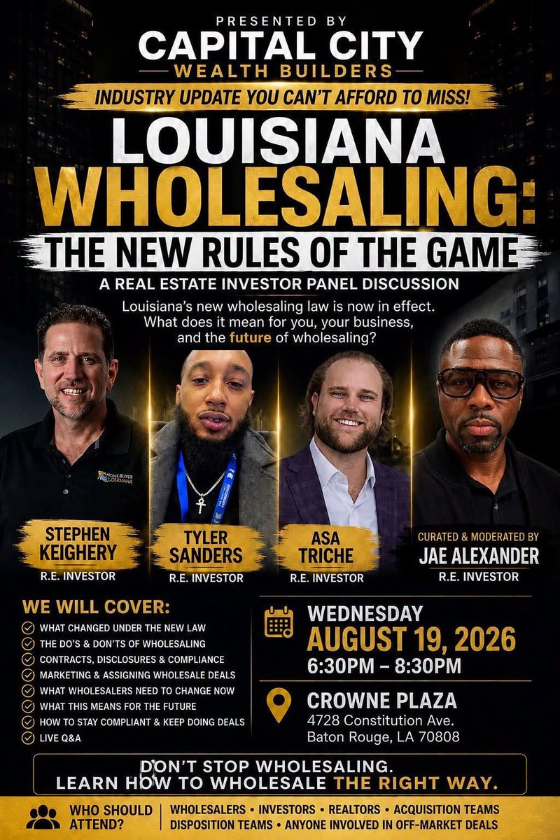 StephenKeighery's tweet photo. A bit of a full-circle moment.

Over the last 6 weeks I’ve spoken at Mississippi Gulf Coast REIA, Northshore REIA, St. Bernard REI and Capital City Wealth Builders in Baton Rouge.

These local investor groups helped me grow. Grateful for the chance to pour back into them. https://t.co/rzSLv0MbMu