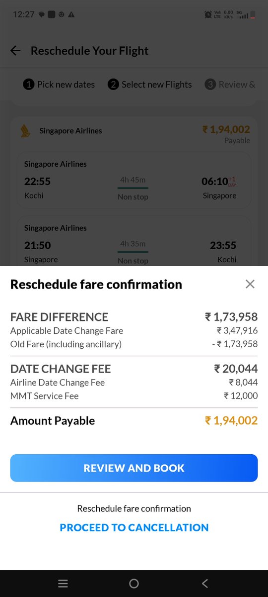 kjbmathew's tweet photo. @makemytrip Airline date change fare as per mgmt 347916 whereas I can book the same flight in their own website at 17000 

Makes sense to cancel and get a new booking 

Total scam https://t.co/iDpiqtcWSH