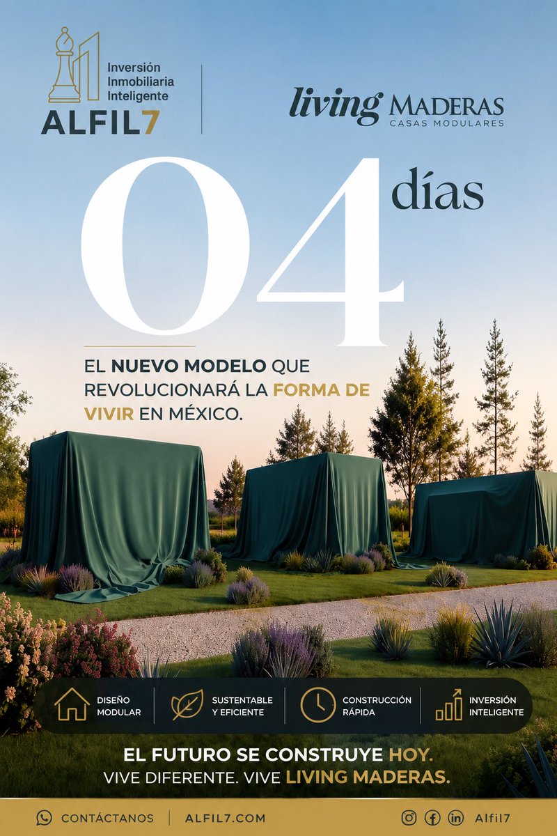 Alfil_7_'s tweet photo. ⏳ Faltan solo 4 días.
Algo nuevo está por llegar a Ciudad Maderas.
🏡 Diseño modular
🌱 Sustentable y eficiente
⚡ Construcción rápida
📈 Una nueva forma de invertir
Living Maderas está a punto de revolucionar la forma de vivir en México.
El futuro se construye hoy.
#Alfil7 https://t.co/E2jXOZMIRm