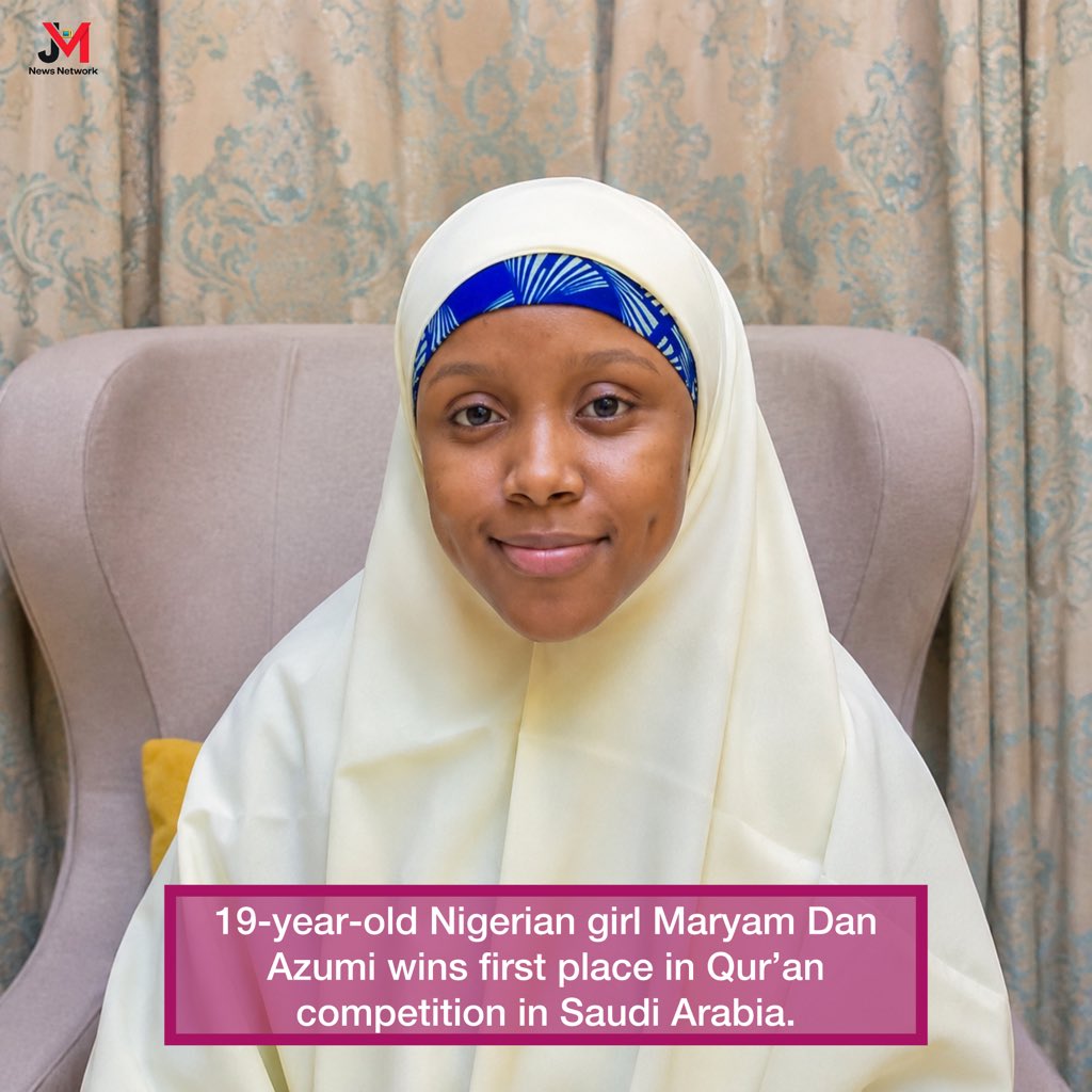 JMNewsNetwork_'s tweet photo. 🇳🇬 19-year-old Nigerian girl Maryam Dan Azumi wins first place in Qur’an competition in Saudi Arabia. https://t.co/Hc1JMKJ0Fc