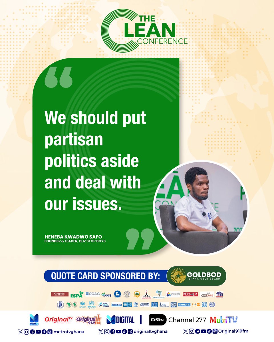 metrotvgh's tweet photo. THE CLEAN CONFERENCE 2026
"We should put partisan politics aside and deal with our issues." -- Heneba Kwadwo Safo (Founder & Leader, Buz Stop Boys)
#TheCleanConference2026 #Ghana2030 #UNSDGs #SustainableDevelopment #MetroTV #OriginalTV #MetroDigital https://t.co/k2k0fK99JZ