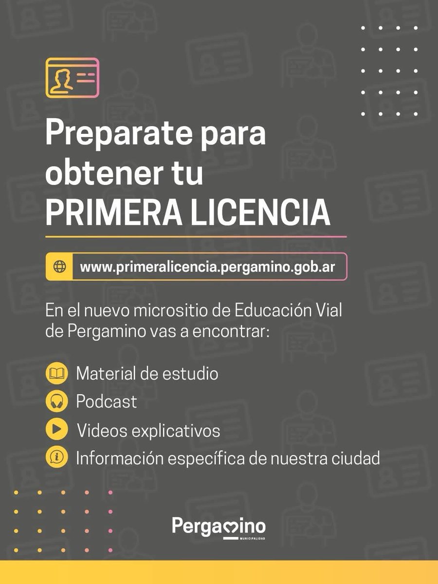MuniPergamino's tweet photo. 🚗 Tu primera licencia empieza acá.

Ya podés estudiar, practicar con más de 300 preguntas y consultar tus dudas con Mino, el asistente con IA del Municipio.

👉 Ingresá a https://t.co/psZodjkUL8 https://t.co/Dwtz6YVCEL