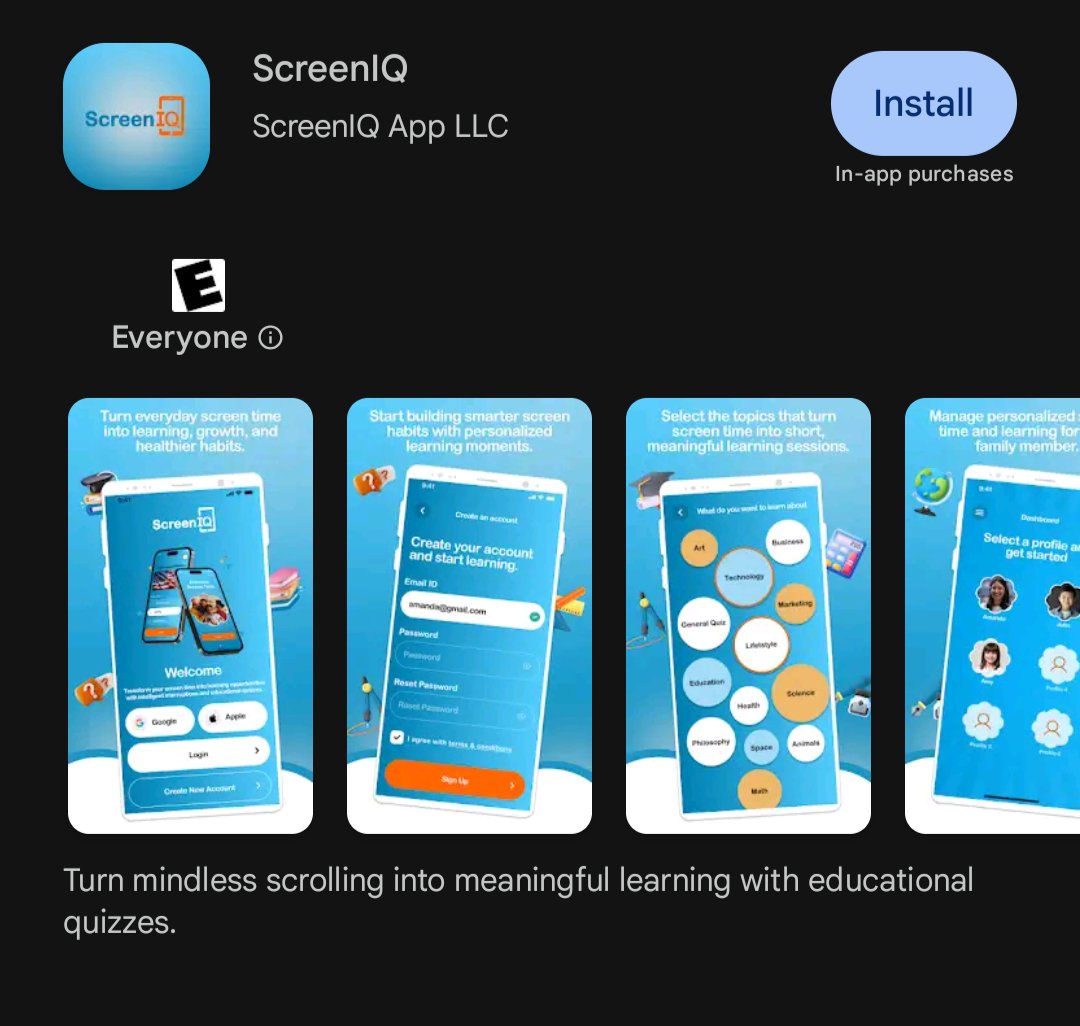 Screeniqapp's tweet photo. It's official, ScreenIQ is LIVE on Google Play! @Android  users, click https://t.co/D9HZV80OUg to download and start your 14-day FREE trial. This is a major milestone and we're just getting started. Smarter Screen Time Starts Here!
#Screentime #Android #GooglePlay #Microlearning https://t.co/feDH0A5Bed