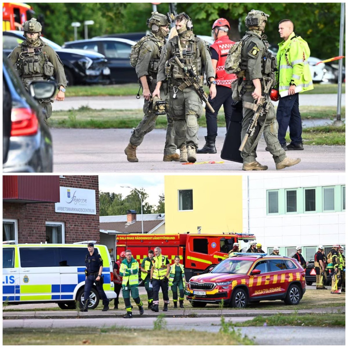 UsUn583176's tweet photo. #In #Sweden, #a #former #student #carried #out #a #stabbing #attack #at #a #school, #injuring #three #people, #including #two #teenagers. The incident took place at Brinell High School, which had just reopened after the summer break. The detained individual is an 18-year-old https://t.co/NLdF23aSqL
