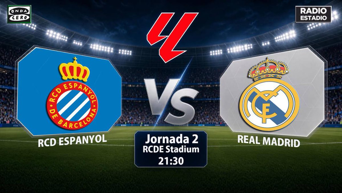 Radioestadio's tweet photo. 🏟️ Arranca el Espanyol - Real Madrid

🎙️ Narrador: @AlbertoPereiro 

🎤 Inalámbrico: @joseagustinww 

🗣️ Profes: Enrique Ortego, @latigoserrano, @AnderSkeleton, @2010misterchip y Juan Andújar Oliver.

🔽 Vive con nosotros el #EspanyolRealMadrid en directo en #Radioestadio.

📻 https://t.co/svYgyPyyvL

🔴 YouTube: https://t.co/9jFXv0j8c1

@RCDEspanyol  | @LaLiga  | @realmadrid  |