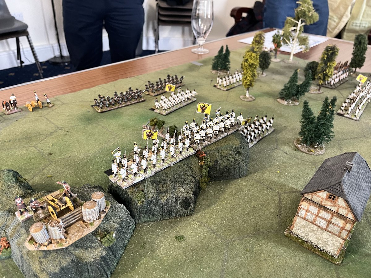 tomjmegan's tweet photo. Spent today playing Commands &amp; Colours: Napoleonics - The Battle of Eggmühl (22 April 1809 - Day Two), beautifully represented in 20mm by @aquestingvole. 

Commanded French 🇫🇷 as Napoleon; relentlessly hammered ourselves against Austrian lines, ultimately to a hard-won victory! https://t.co/U6sDbdJGR4