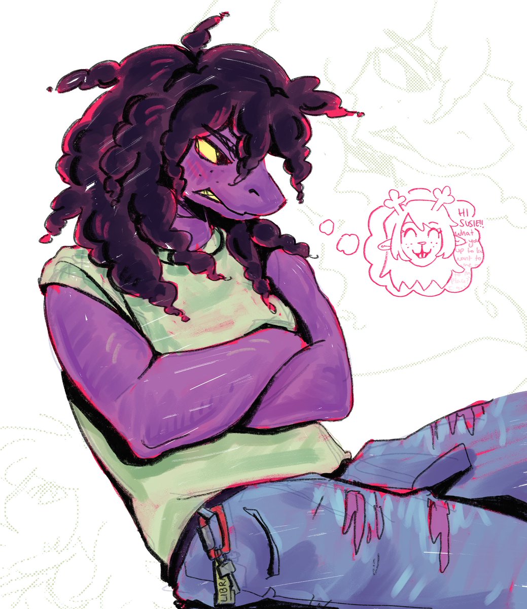 cl0wnhouse's tweet photo. susie my goat.. or dinosaur i guess #deltarune https://t.co/jGYr212IYc