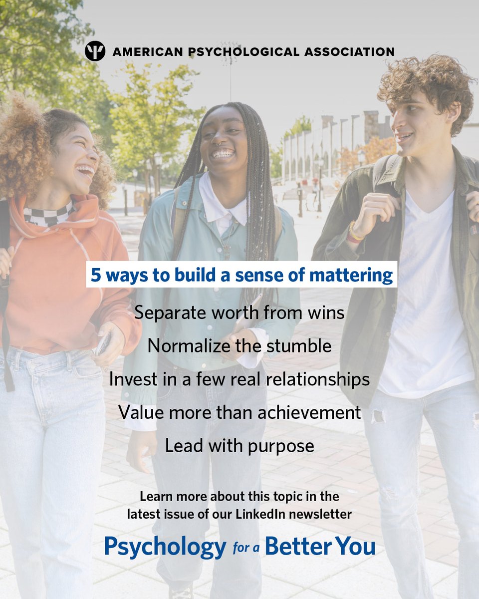 APA's tweet photo. This month’s Psychology for a Better You looks at why achievement culture is intensifying and why the fix isn’t lowering your standards. It’s something psychologists call mattering. Also inside: how to quiet your inner critic when it strikes. Learn more: https://t.co/bDQTO6HJLQ https://t.co/R2YrrUzcTf