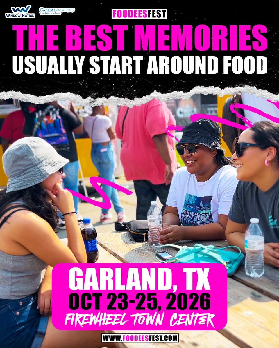 FoodeesFest's tweet photo. Garland, let’s make a weekend of it! 🙌

We’re taking over Firewheel Town Center October 23–25 with 40+ food vendors, local crafters, artisans, small businesses, entertainment, and plenty of fun for the whole family. Come wander, snack, shop, discover something new, and make a whole day out of it! ❤️

📍 Firewheel Town Center | Garland, TX
📅 October 23–25, 2026
🎟️ FREE ADMISSION + FAMILY FRIENDLY

Text the crew. Your October plans just found you. 👀🔥

#garlandtx #texas #foodeesfest #foodeesnation #foodtruck #festival