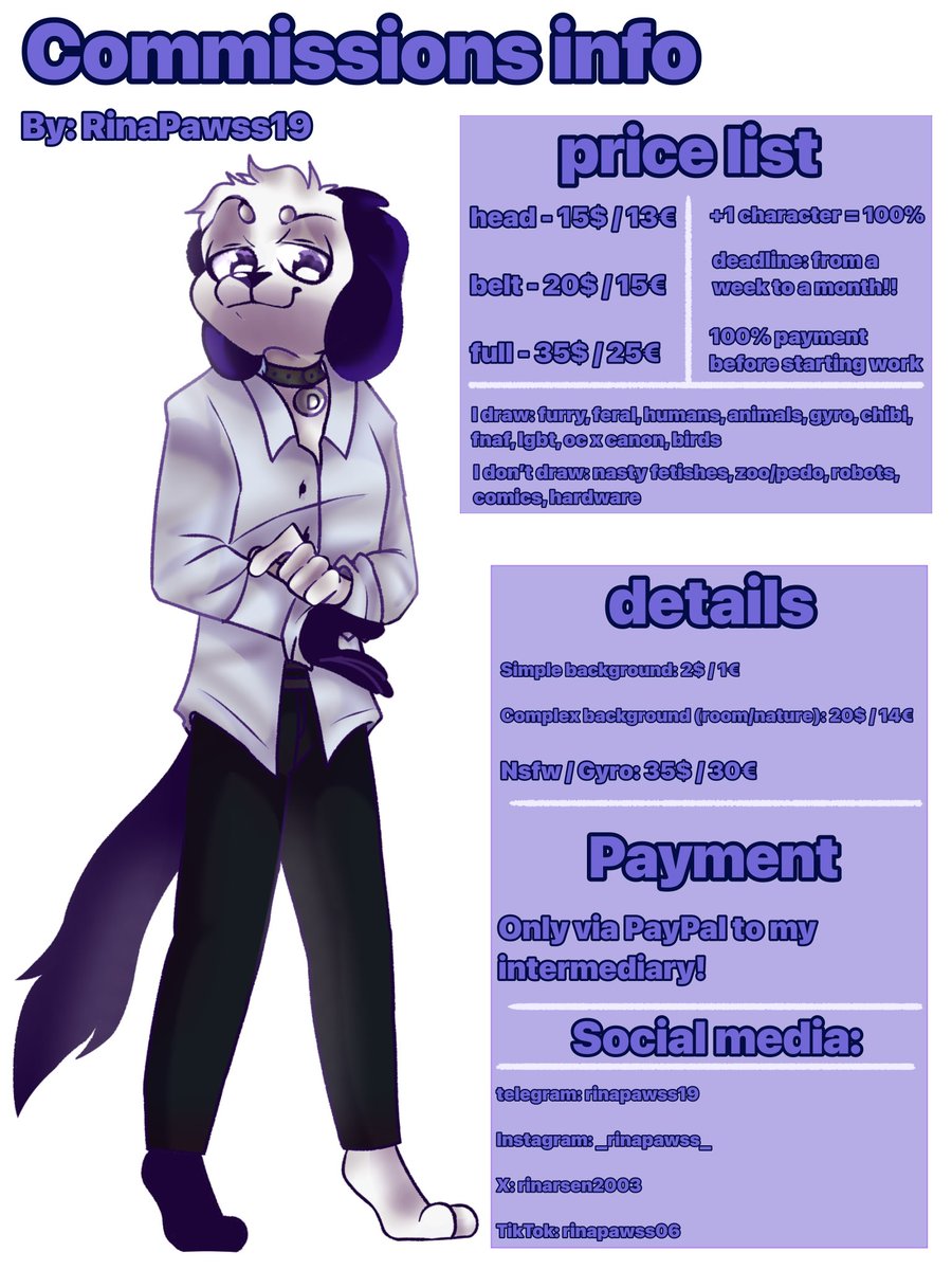 RinArsen2003's tweet photo. Price List commissions!! 

#furry #oc #feral #anthro #commission #commissions #character #pricelist https://t.co/50hQHd7fms