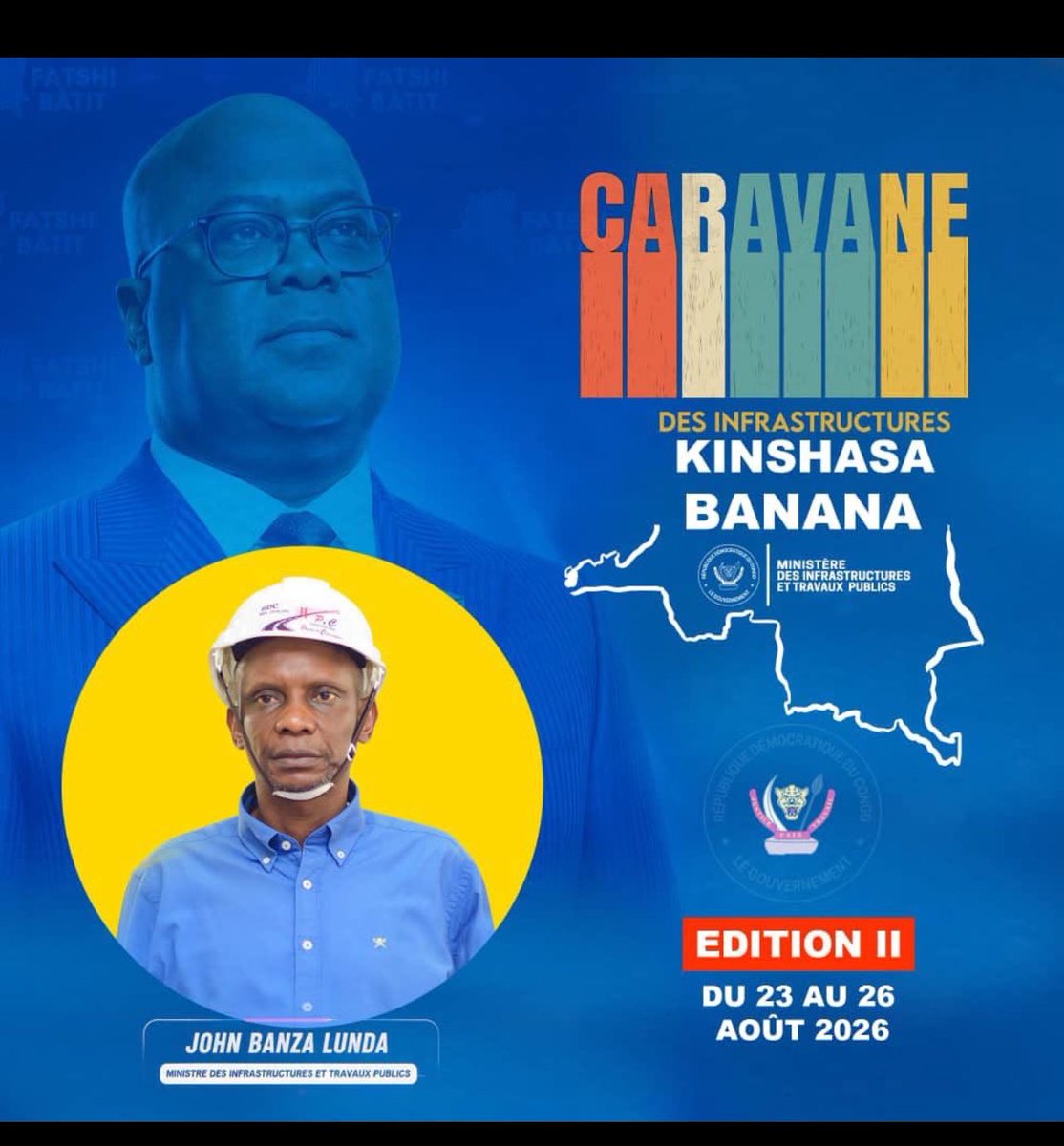 kamba82's tweet photo. #RDC🇨🇩 | KONGO CENTRAL : #JOHN #BANZA #LUNDA, LE CANTONNIER DE LA RÉPUBLIQUE, DESCEND SUR LE TERRAIN ! 🇨🇩🔥

Ce dimanche 23 août, le ministre des Infrastructures et Travaux publics, John Banza Lunda, reprend sa Grande Caravane infrastructurelle avec une mission claire : voir, constater, décider et accélérer !

De Moanda à Matadi, en passant par Kisantu jusqu’à Kinshasa, le ministre ira au contact des réalités du terrain pour inspecter la RN1, évaluer l’état d’avancement des travaux et donner le coup d’accélérateur nécessaire aux chantiers prioritaires.

L’enjeu est stratégique : désenclaver, connecter et moderniser le pays, particulièrement sur l’axe Banana–Matadi–Kisantu–Kinshasa, véritable colonne vertébrale du développement économique du Kongo Central et de la capitale.

Avec John Banza Lunda, la politique des infrastructures ne se fait pas derrière un bureau : elle se vit sur le terrain, se mesure en kilomètres réalisés et se traduit en routes praticables pour les Congolais.

🚧 Constater. Décider. Agir. Accélérer.

Le chantier de la République continue. Fatshi Béton bâtit, ses équipes exécutent. 🇨🇩

#GrandeCaravaneInfrastructurelle #JohnBanzaLunda #Infrastructures #RN1 #KongoCentral #FatshiBéton #RDC #ToutPourLaPatrie