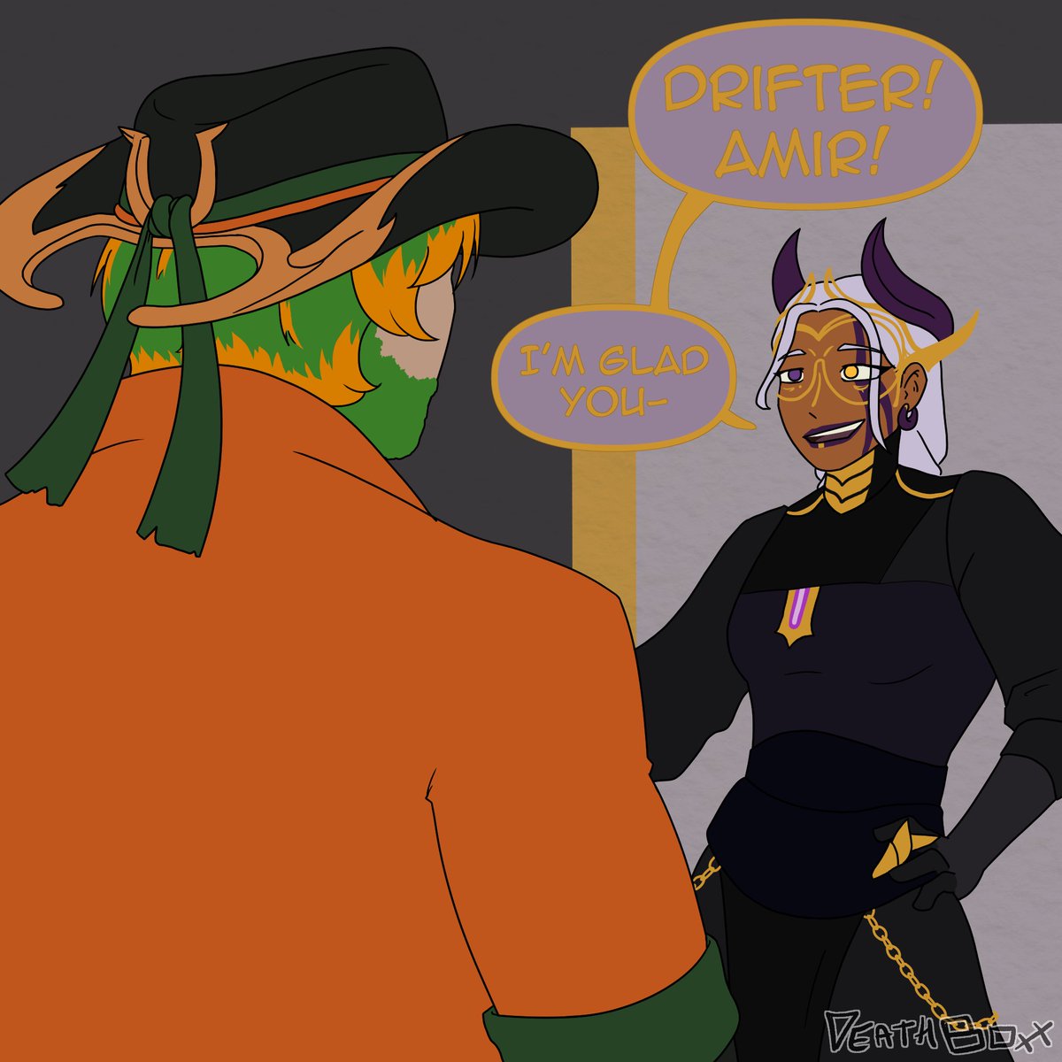 deathboxx_'s tweet photo. my Drifter visiting @messzathebile Drifter for very important reasons
#warframedrifter #quincyisaacs #amirbeckett https://t.co/H7eg81bCUw