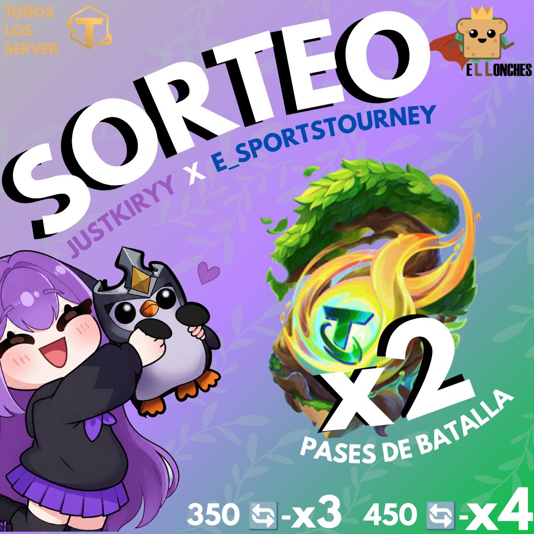 justkiryy's tweet photo. SORTEO TFT🌿TIERRAS ENCANTADAS 🌿

¿Quieres participar?
💚 Dale LIKE y 🔄a este post.
🍀 Sigue a @e_sportstourney y a mi @justkiryy 
💜 Síguenos en twitch/justkiryy y twitch/elonchess 
🥀 Etiqueta a un amigo en esta publicación.
¡Y listo! Ya estas participando. 

🌱 ¡Mientras más RT alcancemos, más pases vamos a sortear!  

¡Los ganadores se darán a conocer el sábado 5 de septiembre!  

¡Mucha suerte a todos y nos vemos en Tierras encantadas, el nuevo set 18 de TFT!  🌿