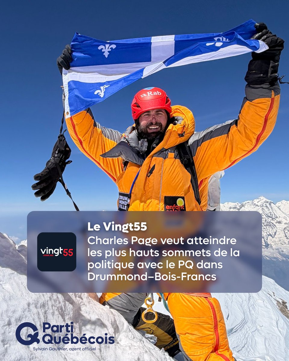 partiquebecois's tweet photo. C’est avec beaucoup de fierté que nous avons annoncé officiellement la candidature de Charles Page dans Drummond–Bois-Francs!

Alpiniste professionnel, entrepreneur et philanthrope originaire de Drummondville, Charles a escaladé certains des plus hauts sommets du monde. Il espère à présent obtenir la confiance des gens de son coin de pays afin de gravir la colline parlementaire. Notre candidat éprouve une grande fierté pour sa région et sait qu’elle fait face à des enjeux majeurs qui nécessiteront une voix forte à l’Assemblée nationale.

En tant qu’alpiniste professionnel, notre candidat a développé des qualités essentielles à tout bon député: la rigueur, la constance et la persévérance. Engagé pour la jeunesse, Charles a amassé à ce jour plus de 200 000$ pour la fondation Enfant Soleil, en plus d'avoir animé de nombreuses conférences dans les écoles du Québec. Ces expériences lui ont permis de prouver que le sport peut être un moteur d’éducation, de santé publique et de fierté!

Bienvenue dans l’équipe au service du Québec, Charles! 🏔️