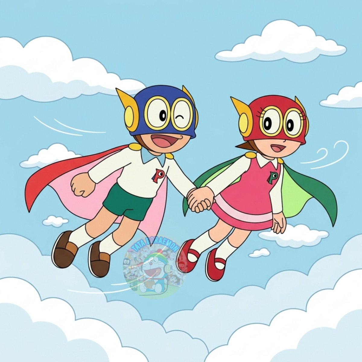 TataDoraemonSUB's tweet photo. PERMAN Y PARKO TOMADOS DE LA MANO POR EL CIELO

Respetando el diseño y color del remake de Doraemon y de los episodios exclusivo del Museo de Fujiko F. Fujio. ¿Que les parece?
 
#perman #doraemon #パーマン #ドラえもん https://t.co/L4kxhLnLFO