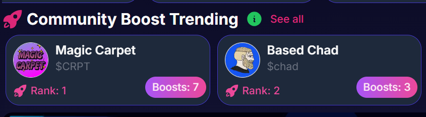 GemsOfCryptoCom's tweet photo. You can help your project gain additional exposure simply by hitting the boost button on their profile page 🚀

Just like the legends at @MagicCarpetBase and @basedchad have been doing https://t.co/I4p7vJDxuM