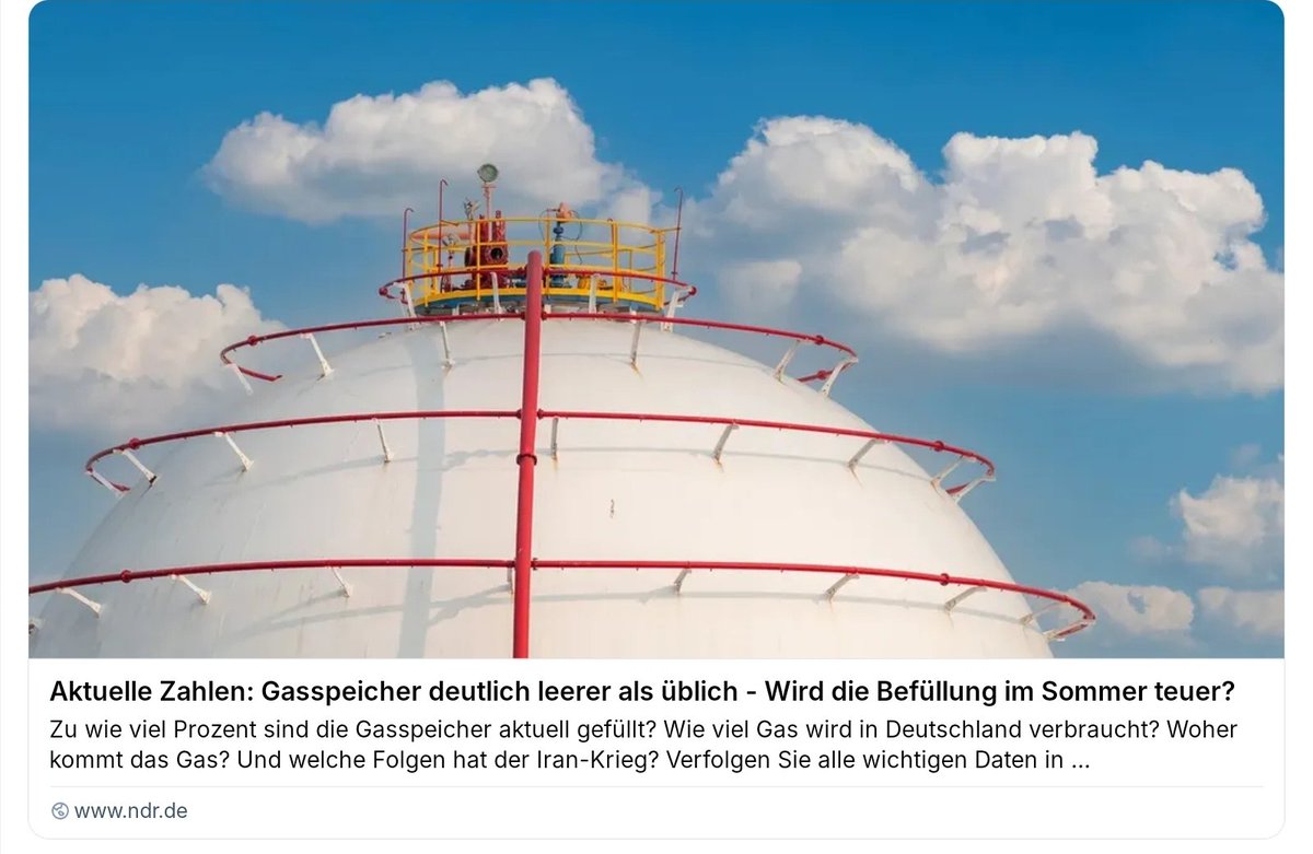 Frentzhart2's tweet photo. Gasspeicher sind zu 50% gefüllt, zuständig ist #Reiche, kann man ihr mangelnde Sorgfaltspflicht vorwerfen oder ist es gar manipuliert/gewollt, bei entstandener Knappheit wird sie den höheren Gaspreis akzeptieren, Profiteure sind ihre Auftraggeber/die fossile Energiewirtschaft😠 https://t.co/uizY2GEYp0