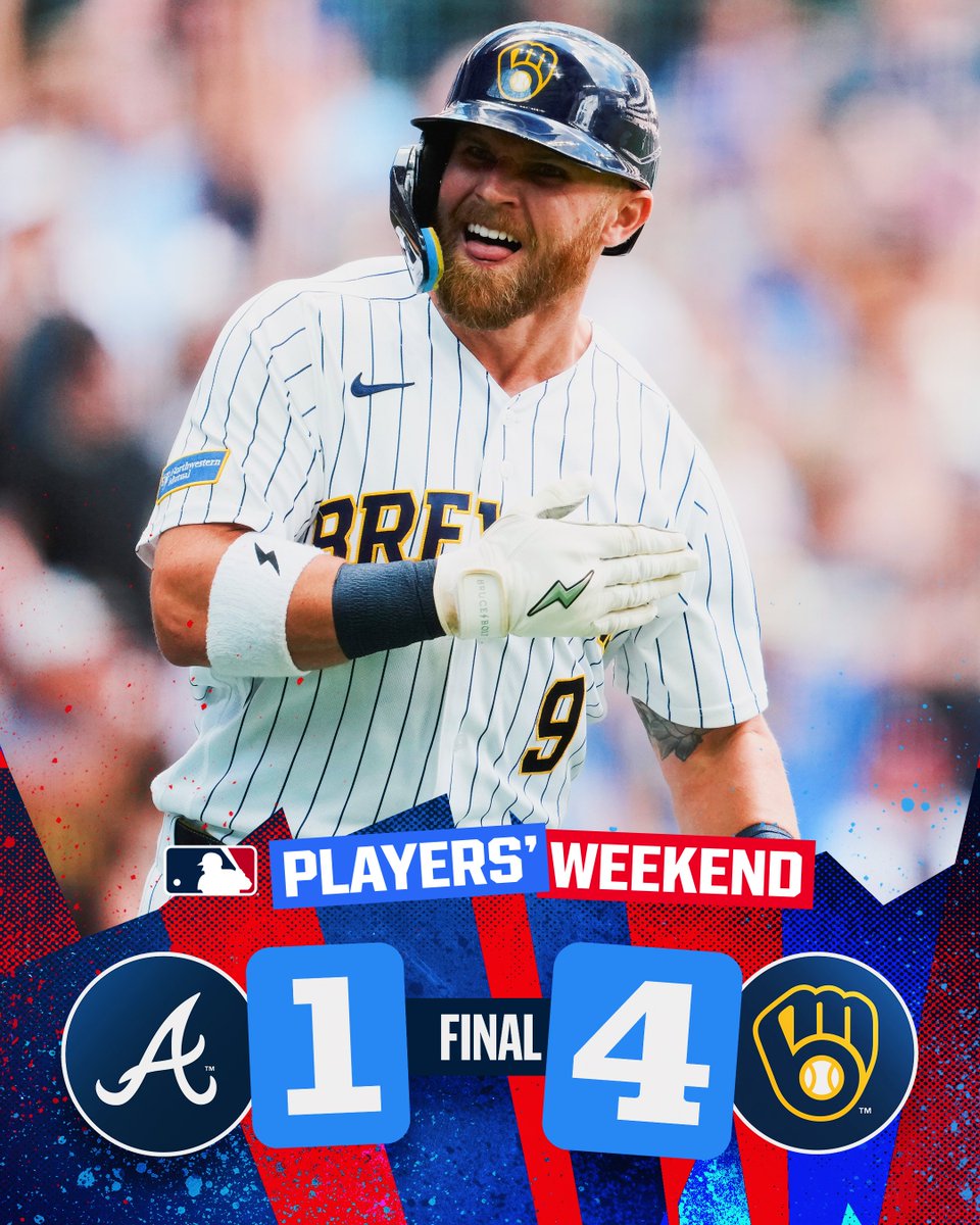 MLB's tweet photo. The @Brewers take the first two games of their series vs. Atlanta! https://t.co/B21MiuW128