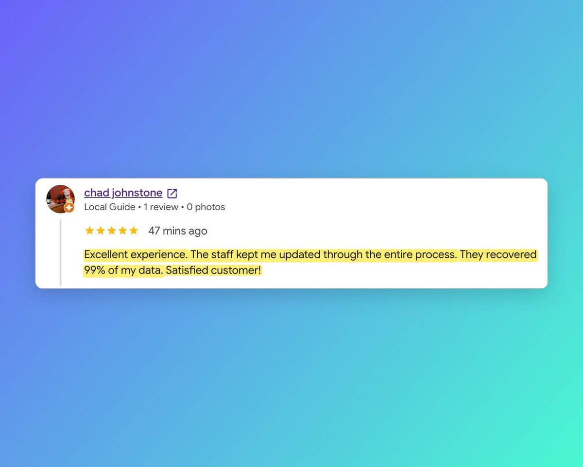 300DataRecovery's tweet photo. 99% of Chad's data is back where it belongs 💾✨

Five stars for staying in touch the whole way through. That's the job. 💪

#DataRecovery #300DDR

https://t.co/NqOEvREPPu https://t.co/twFMhZQvyR