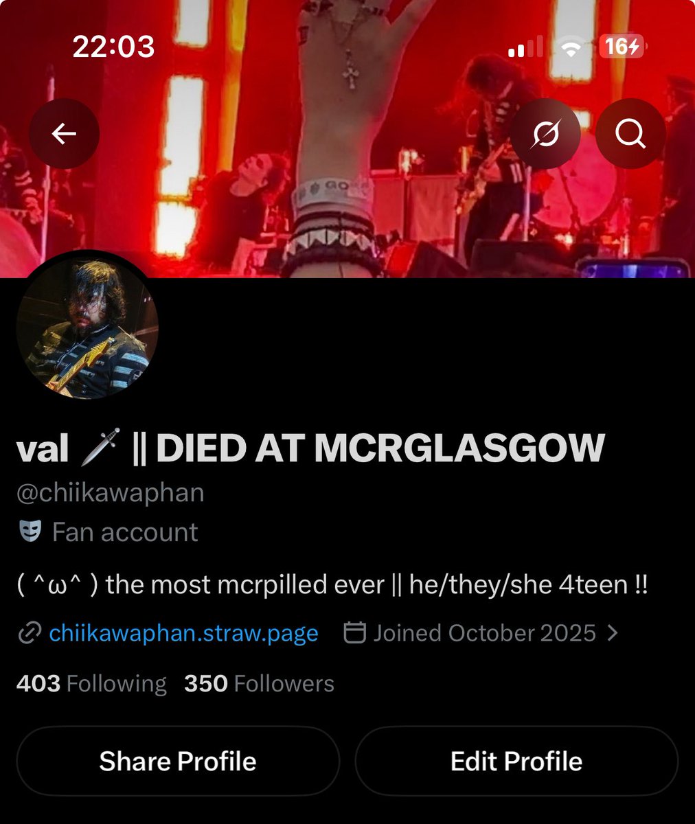 chiikawaphan's tweet photo. new layout #whothis 👀👀👀👀👀 the banner is a screenshot from my sleep video because i wanted mcrglasgow to be part of it https://t.co/Ror5XrXwUZ