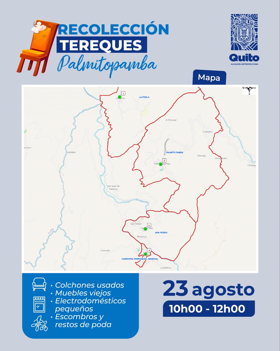 EmAseoQuito's tweet photo. 💙 JuntosLimpiamosQuito| ¡Es momento de deshacerte de esos “tereques” que ya no necesitas! 🛋️

Si tienes colchones, muebles viejos, madera u otros residuos voluminosos acumulados en casa, ¡nosotros vamos por ellos! 🚛

📍 Estaremos en:
✅ Amaguaña
✅ La Capilla
✅ Palmitopamba

Recuerda: mantener Quito limpio es tarea de todos.