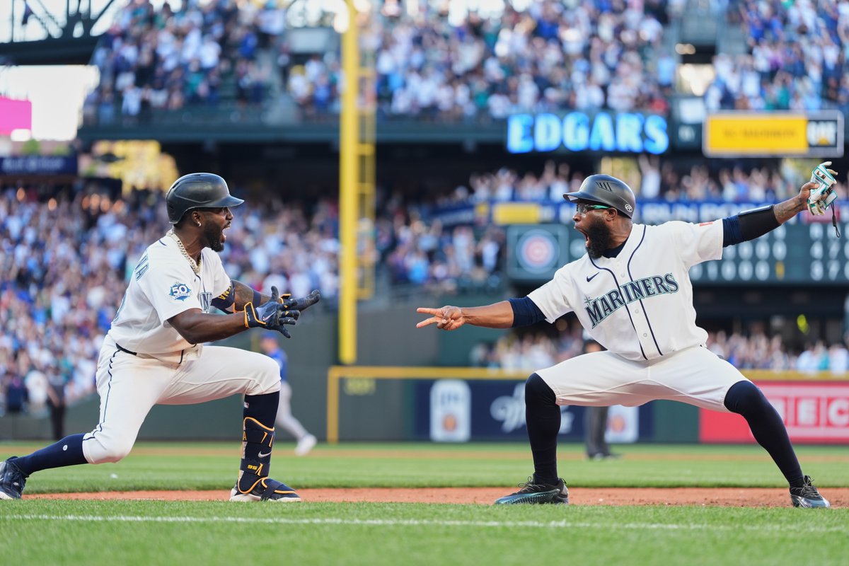 lindseywasson's tweet photo. Seattle #Mariners' Randy Arozarena reacts after  hitting a walk-off two-run home run during the ninth inning to win a baseball game against the Chicago #Cubs, Saturday, Aug. 22, 2026, in Seattle. (AP Photo/Lindsey Wasson) https://t.co/FSfzG4vu8I
